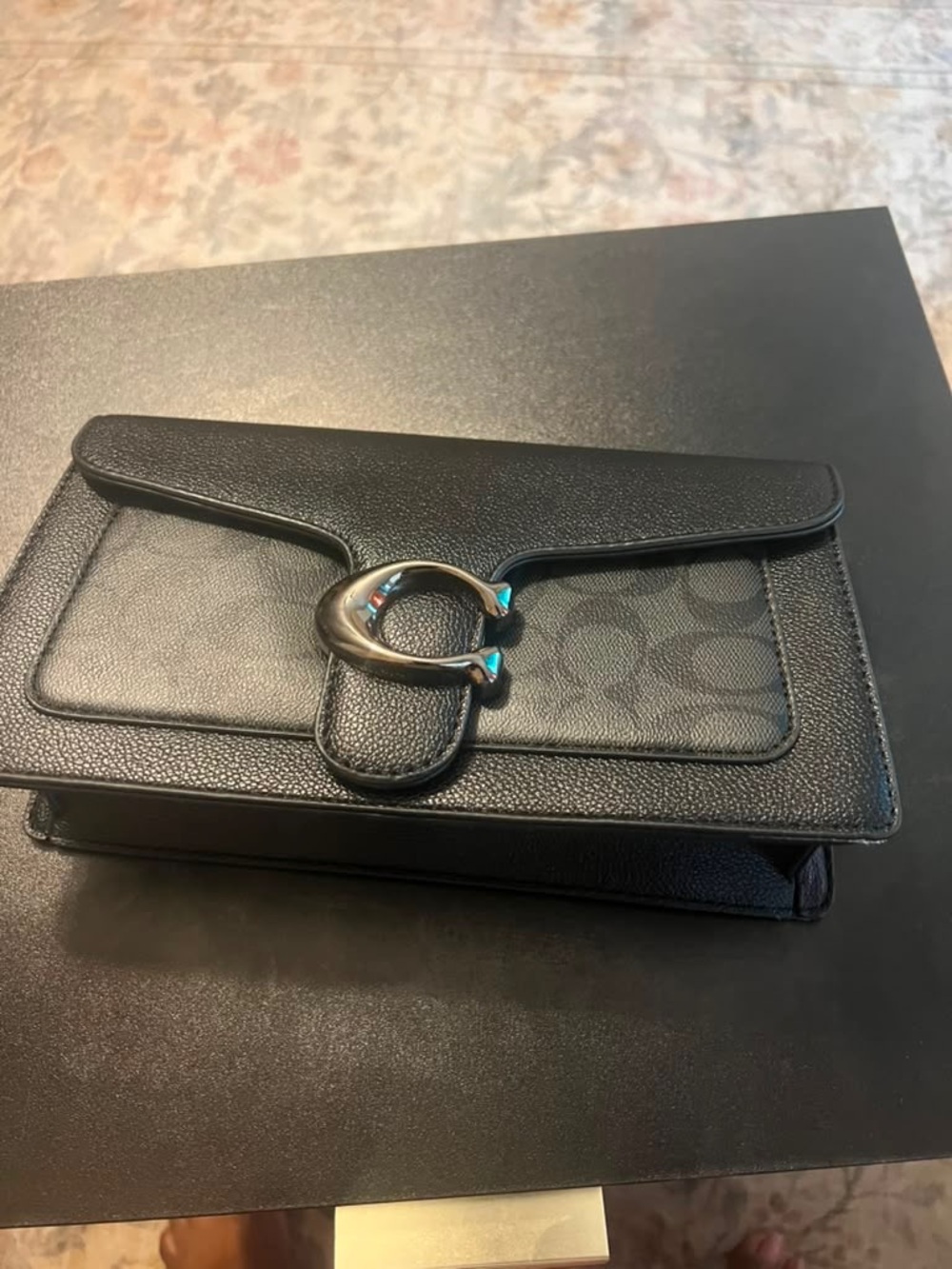 Coach Black Leather & Signature Canvas Clutch with Polished 'C'